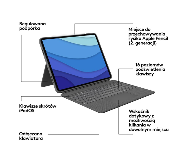 Logitech Combo Touch iPada Pro 12,9 (5. gen) UK Eng - 713401 - zdjęcie 13